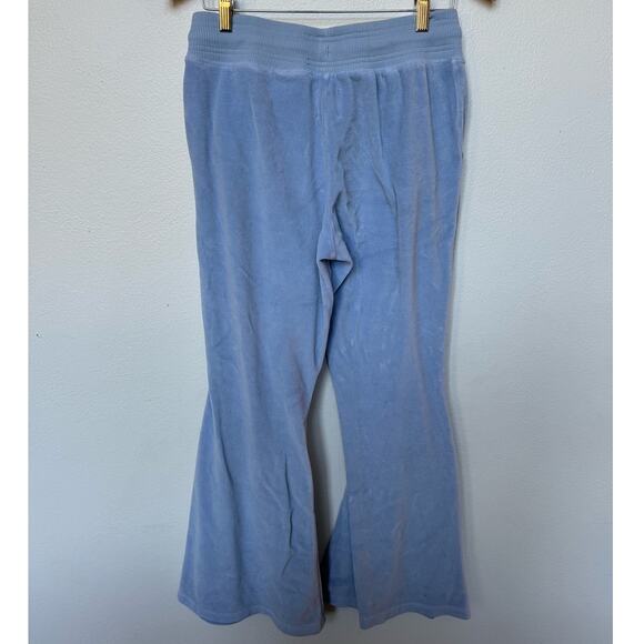 Aerie Velour Flare Leg Pants Pull On Powder Blue Lounge Cozy Women's Size Medium - Picture 2 of 5